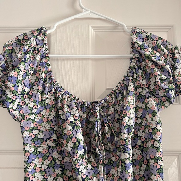 SHEIN Blue and Pink Ruched Puff Sleeve Mini Dress - Picture 5 of 7